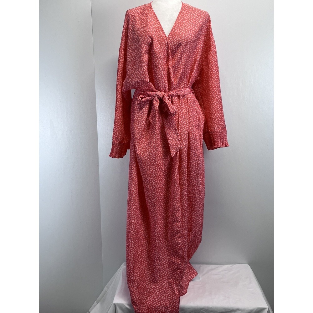 Vintage Mary Mcfadden Ditsy Floral Robe Sz Large Long Made in USA Lightweight